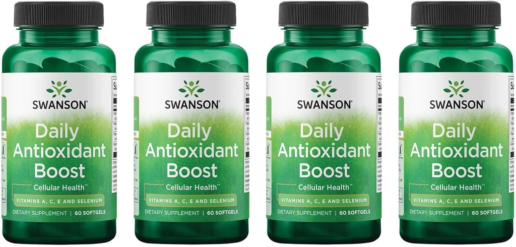 Swanson Vitamin Harian Antioksidant Boost - Promoses Cellular Health & Imune Dukungan - Mendukung Pembelaan Pertahanan Alam - (60 Softgeels) 4 Pack