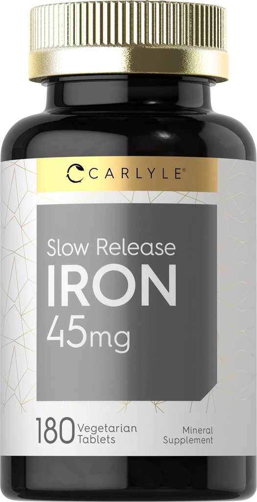 Carlyle Low Lease Iron 45 mg 124; 180 Tablets 126; Ferrous Sulfate Mineral Sueral Suplemen 124; untuk Pria & Women 124; Vegetarian, Non-GMO, dan Gluten Free Formula
