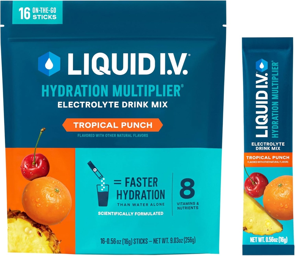 Limid I.V. ® Hydration Multiplier ® - Tropical Punch - Hidration Powder Pawet 12.4; Electrolite powder Drinder Mix 124; Convenient Single- Serving Sticks 124; None-GMO 124; 16 Servings (Paket 12)
