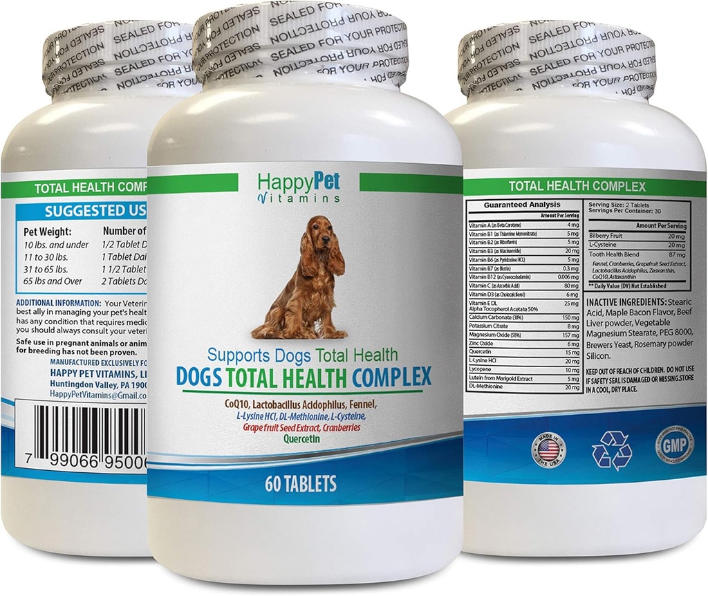 Suplemen Sapi Sehat Anjing Total Kompleks Kesehatan Natural-Best Coat Immune Eye UTI Health - quercetin untuk Anjing - 1 Botol (60 Treats)