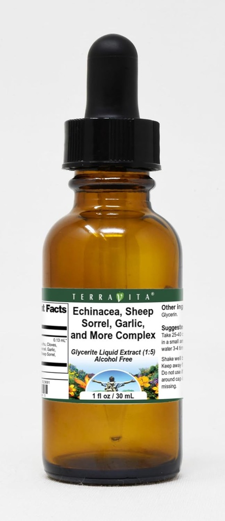 Terravita Echinacea, Sheep Sorrel, Garlic, and More Complex Glycerite Extract (1: 5) - Tidak ada Flavor (1 oz, ZIN: 523691)