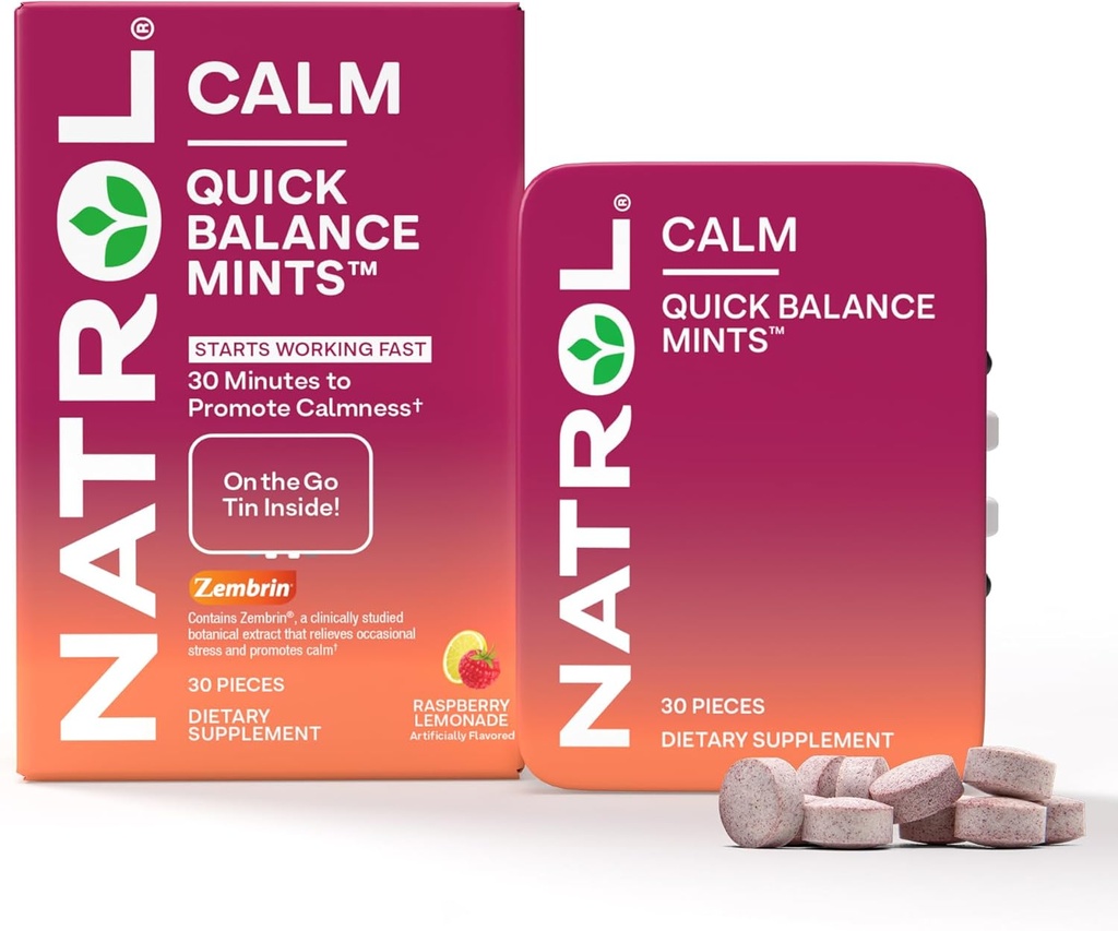 Natrol Quick Saldo Calm Mints, Dietary Supplemen, Raspberry Lemonade Artificial Flavored, 30 Count, 15 Hari Supply