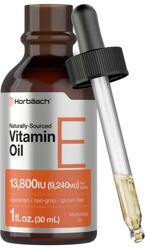Horbäach Vitamin E Oil 124; 13.800IU 124; 1oz 124; Vegetarian, Non-GMO, dan Gluten Free Formula 124; Suplemen Cair alami