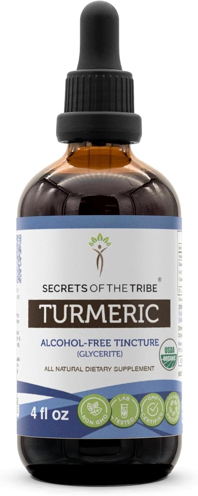 Turmeric USDA Organik Ticture 124; Alcohol- Extract Bebas, Tinggi Potency Herbal Drops, Heally Joints 124; Dibuat dari 100% Sertifikasi Organik Turmeric (Curcuma Longa) Dry Root 4 OZ