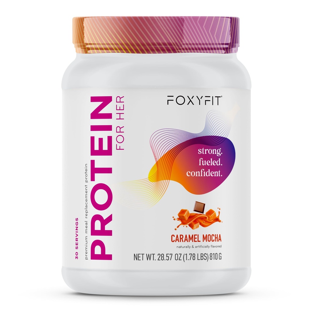 Foxy Fit Protein untuk-nya, Caramel Mocha Whey Protein Powder dengan CLA dan Biotin untuk Sehat Glow (1.85 pon)