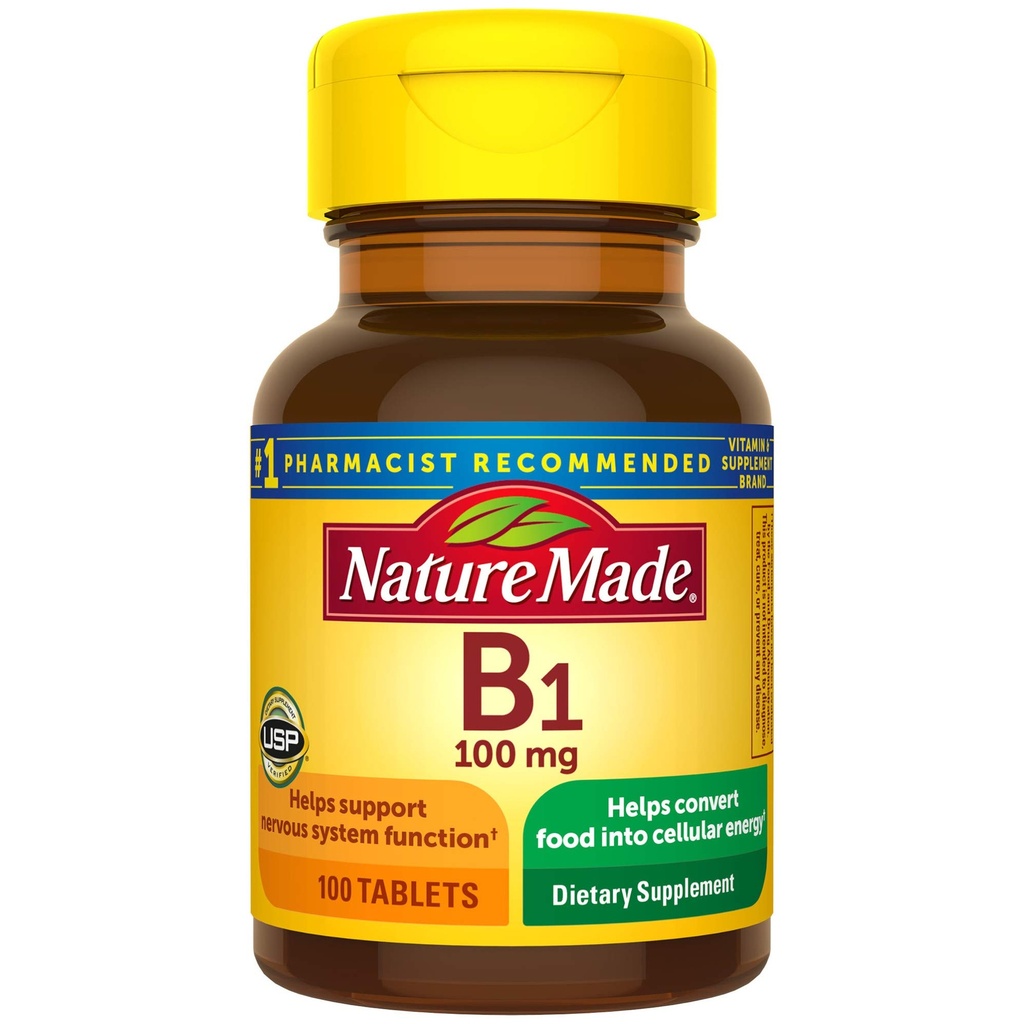 Vitamin B1 100 mg Tablet, 100 Count for Metabolic Health