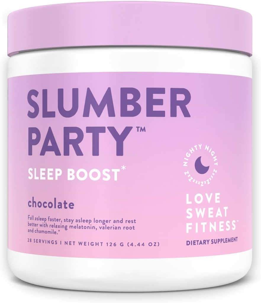Love Sweat Fitness Sleep Boost Powder 124; Slumber Party Chocolate 124; Improve Slept, Supports Muscle Recovery 124; Vegan, Gluten Free, Non-GMO 124; 28 Servings