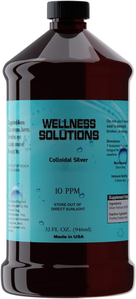 Colloidal Silver - Wellness Solutions - Vegan - Gluten Free 32 flas