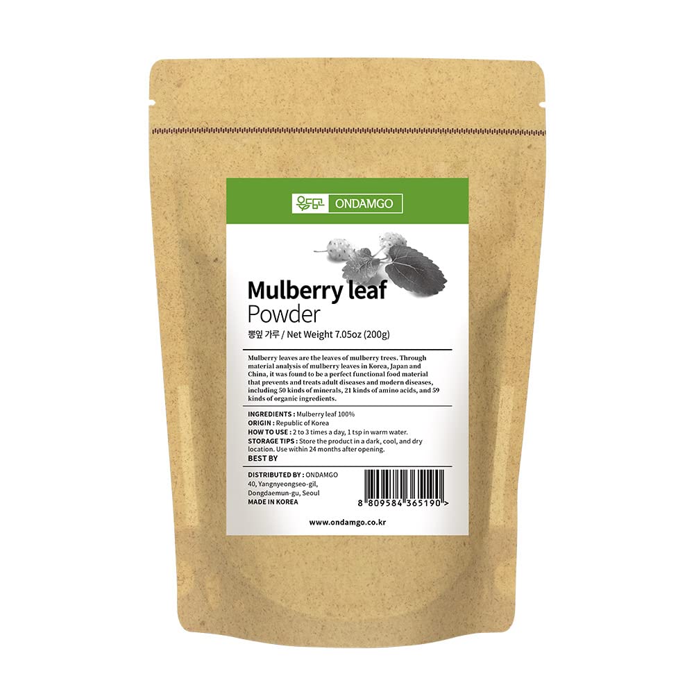 Korea Mulberry Leaf Powder 200g Herb SuperFood Suplemen 7.05 Fl Oz Fibers untuk Smoothie, Minuman, Vegan Friendly (Mulberry Leaf Powder)