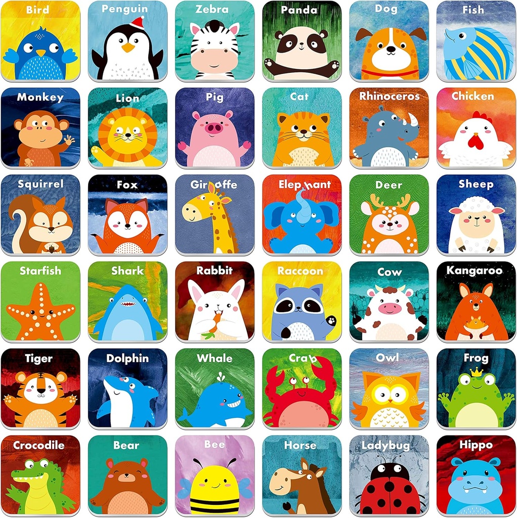 Hebayy 36 Pair Animals Matching Game Cartoon Flash Cards Terhapus (72 PC, Setiap Ukuran 2 "X 2")
