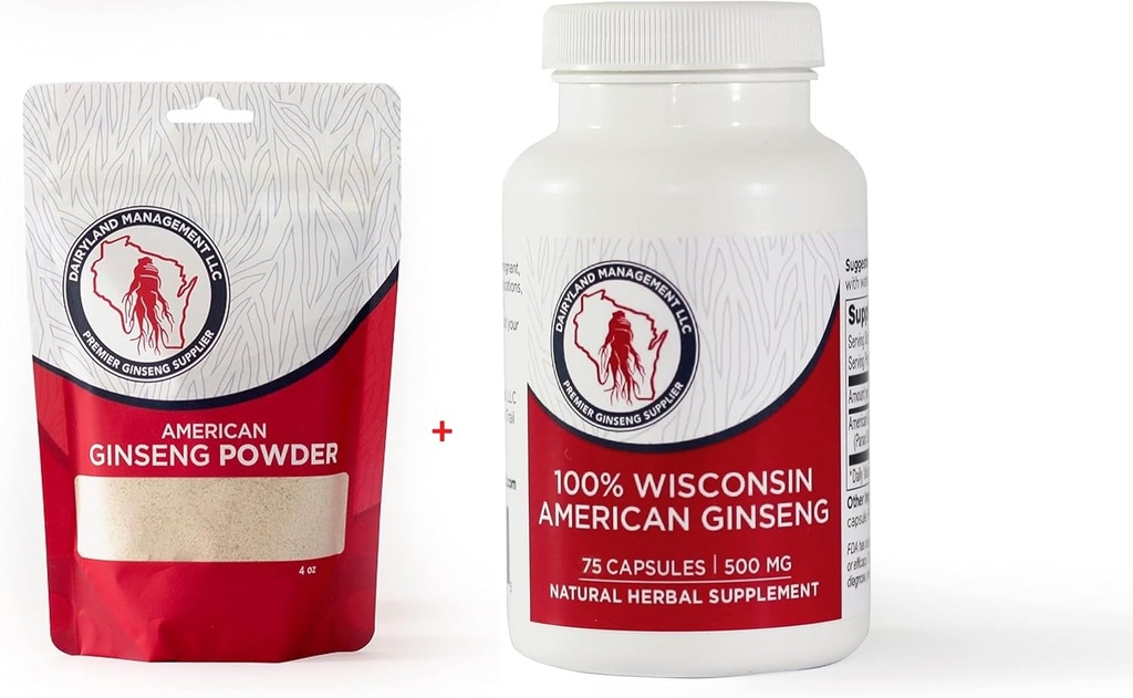 Dairyland American Ginseng Powder 4 oz dan Capsules 75 ct Pack of Wisconsin Ginseng - Langsung dari Farmer to Consumer Affinez