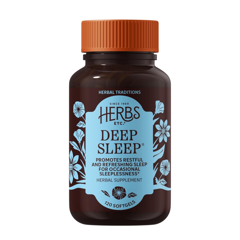 Herbs Etc. Deep Sleep Softgels - Herbal Sleep Supplement - Istirahat & Calming Dukungan dengan Passionflower, Chamomile & Lemon Balm - 120 Softgels (120 Pelayan)