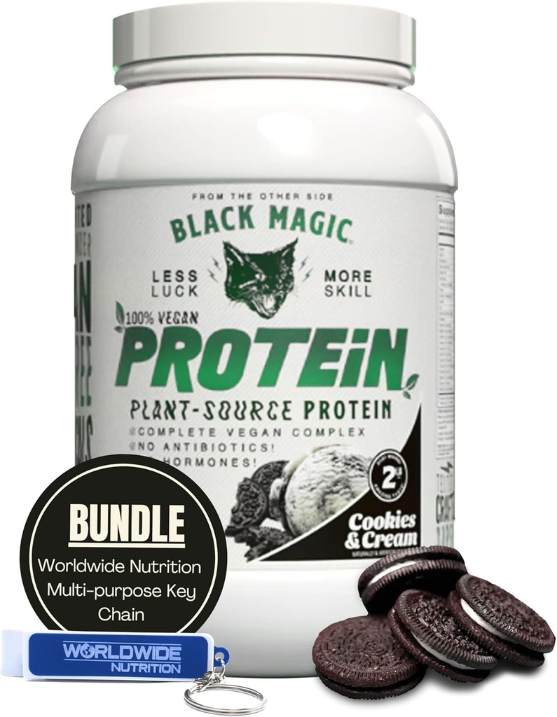 Nutrition Bundle Compatible dengan Black Magic Multi- Sound Protein Powder - Vegan Cookies and Cream 124; High Protein Poader, Low Carb, Low Sugar 124; Whey, Egg & Casein Blade - 2 LB dengan Keychain