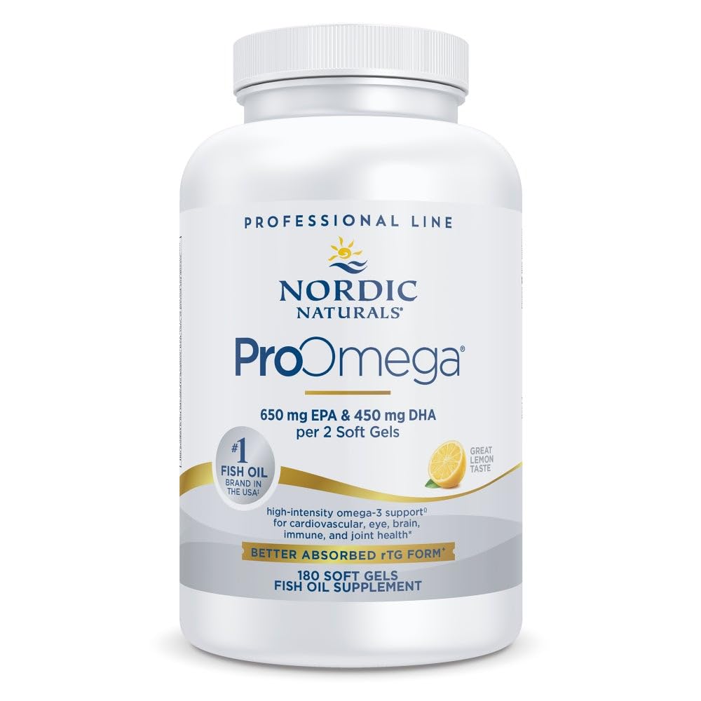 Nordic Averal ProOmega, Lemon Flavor - 180 Soft Gels - 1280 mg Omega-3 - High-Potency Fish Oil dengan EPA & DHA - Promotes Brain, Eye, Heart, & Imune Kesehatan - Non-GMO - 90 Pelayan
