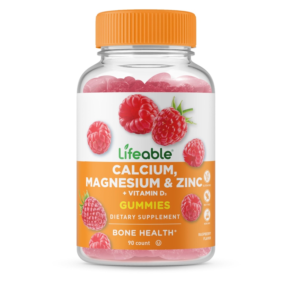 Lifeable Calcium Magnesium Zinc dengan Vitamin D3 Gummies = 124; Tasting Calcium Magnesium Zinc D3 Tambahan 124; untuk Tooth and Bone Health 124; Calcium Gummies untuk Dewasa 124; 90 Gummies