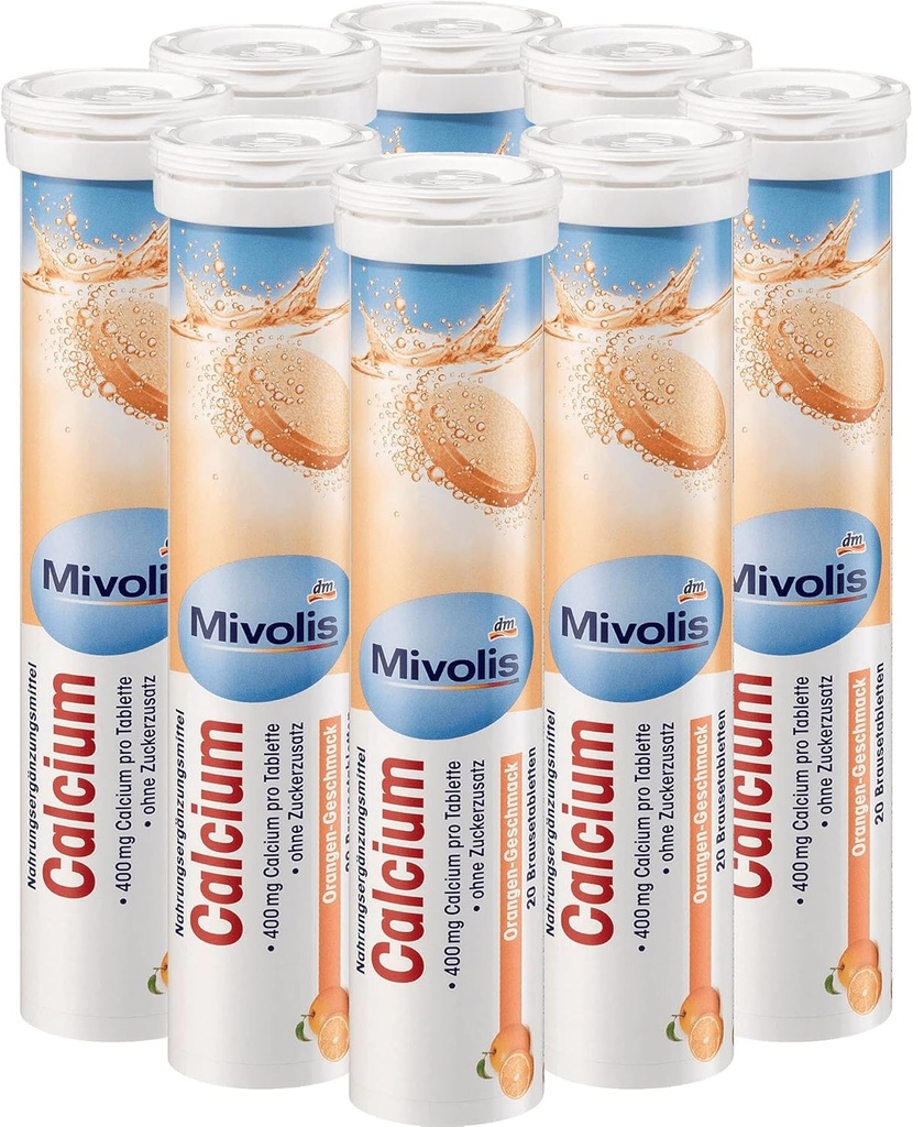 Mivolis Calcium effervescent Tablet - Dietary Suplemen 8 Tubes x 20 pcs 124; Jerman