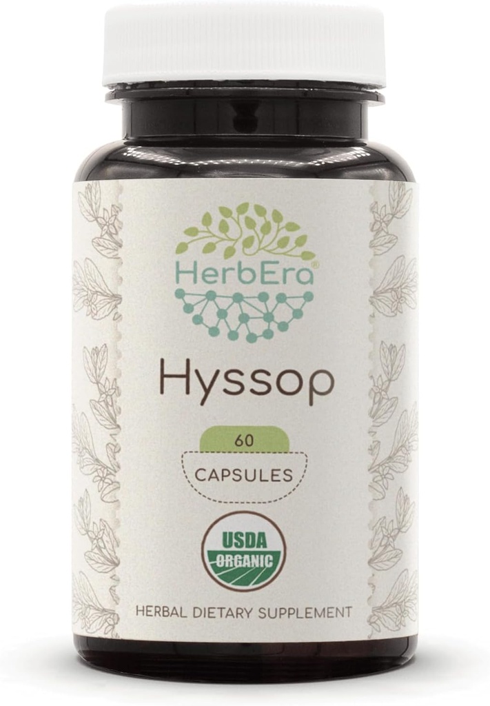 HerbEra Hyssop USDA Organik 60 Kapsul 124; Suplemen Herbal Alam 124; Certified Organic Vegetarian Capsules dan Organik Hyssop (Hissopus officinalis) Dry Herb (60 Capsules)