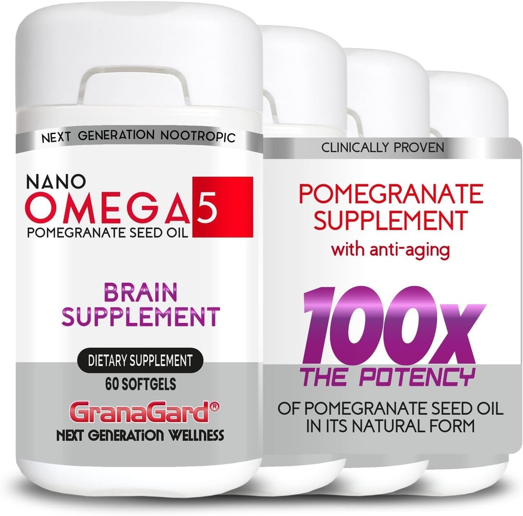Suplemen Otak (4-Month) dengan Anti Aging, Pil Memory, Tambahan Omega 5 Pometate, 4 Botol 60ct Masing-masing