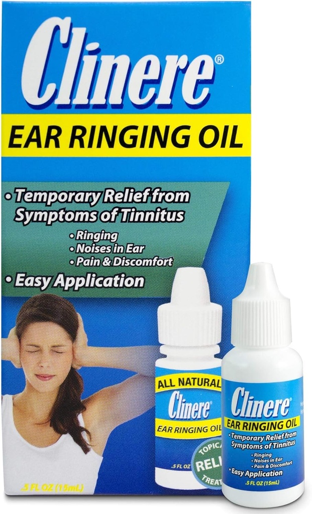 Clinere Ear Relief Oil, Ear Drops to Help Stop Ringing in The Ears, Tinnitus Relief, Noises in Ears, Pain and Discomfort, Relieves Ear, Buzzing, Clip with Homeopatic Oil, .5 fl