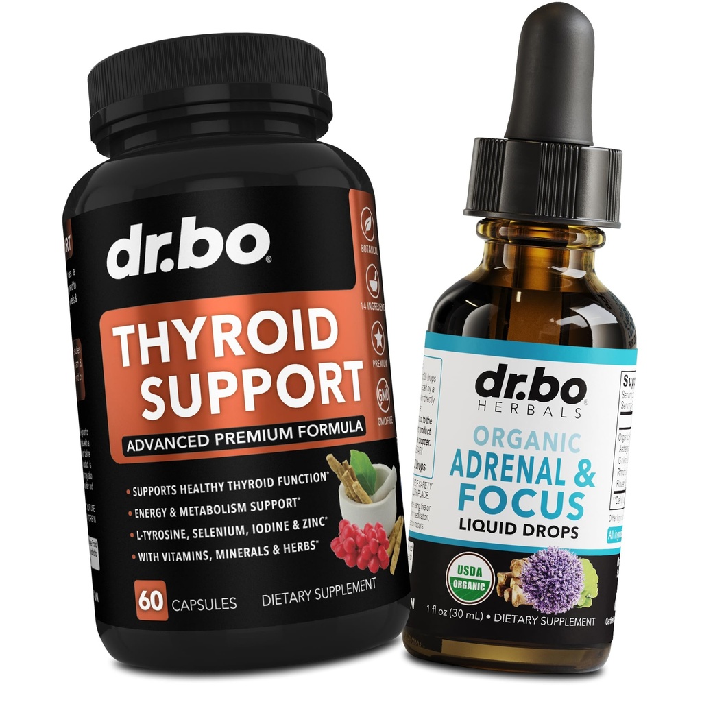 Dukungan & Adrenal Focus Drops - Kompleks Suplemen Thyroid dengan L-Tyrosine Selenium Iodium & Organic Adrenal Support Fokus Liquid - Pikiran Natural and Memory Fatigue Attention