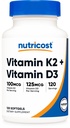 Nutricost Vitamin D3 + K2 (5000 IU D3 / 100mcg MK7), 120 Softgels - Gluten- Free & Non- GMO