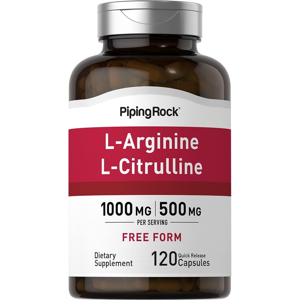Piping Rock L-Arginine L-Citrulline Suplemen 1500 mg 124; 120 Capsules 124; Free Form Pills 12.4; untuk Pria dan Perempuan 124; Non-GMO, Gluten Bebas