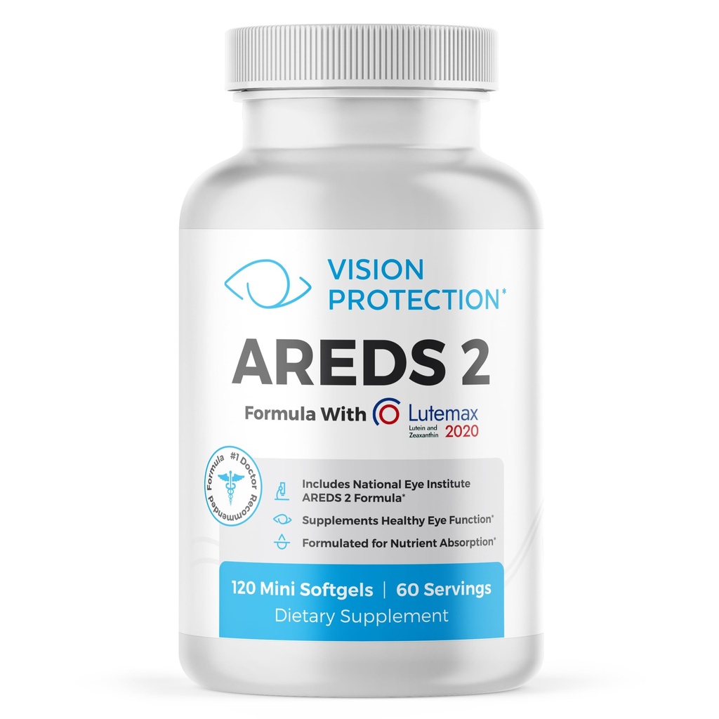 AREDS 2 Eye Vitamin & Mineral Suplemen Kesehatan Okular, Lutemax 2020 dengan Institut Mata Alam AREDS 2 Studi Lutein, Vitamin C, & lexanthin, 120 Mini Softgels