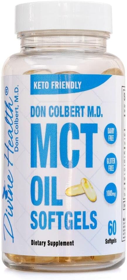 Dr. Colbert, MCT Oil Softgeels 124. oleh Keto Zone & Divine Health 124; 10000mg dari Organic Coconuts 124; 60 Softgels