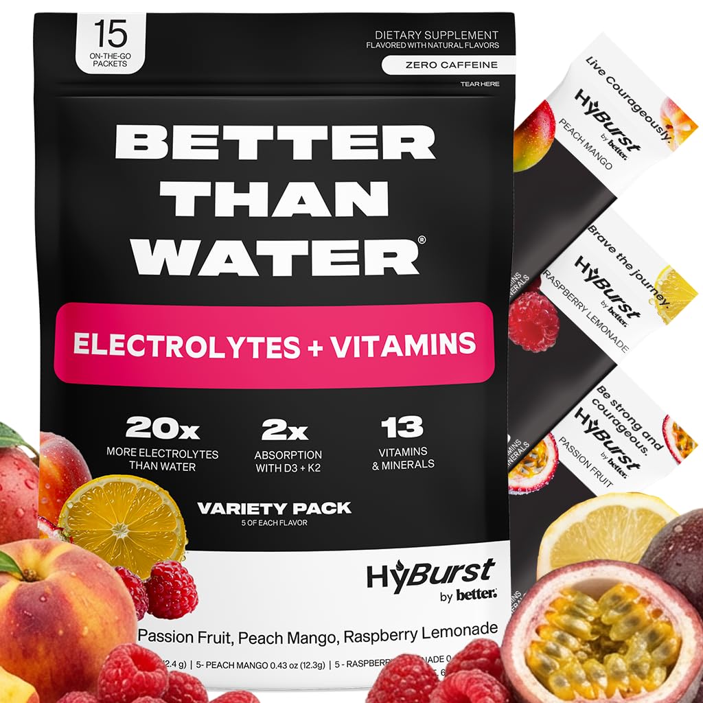 Electrolite & Vitamin Suplement Powder, Minum Mix dengan B12, L-Theanine, D3, K2, Zinc, Magnesium, Posium, Mendukung Tenang Fokus & Energi, Variety Pack 1, 15 Pack