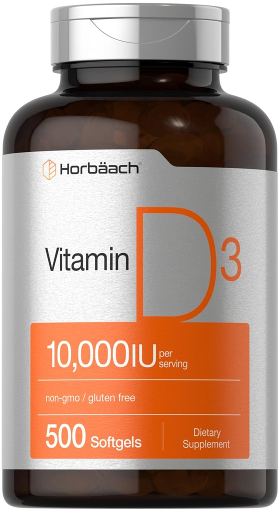Horbäach Vitamin D3 100000 IU 124; 500 Softgeels 12.4; None-GMO, Gluten Free Supplement Atter. Nilai Ukuran 124; 250mcg Attency Formula Tinggi