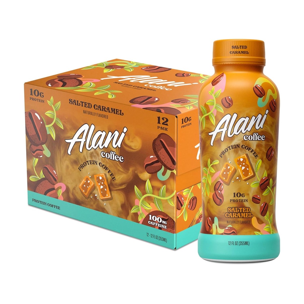 Alani Nu Protein Coffee SALTED CARAMEL 124L; Ready To Drink Cold Brew with 10g of Protein 14; 100mg Caffeine 12.90 Calories, Alamly Flavored 124; 12 Fl Oz Bottles 124; 12 Pack