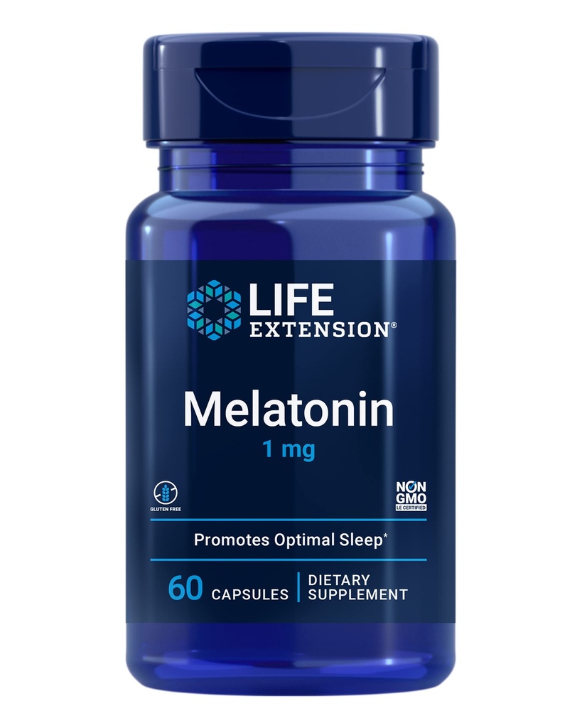 Ekstensi Hidup Melonatin dalam 1 mg - Untuk Malam yang penuh hati, Keseimbangan Hormone, dan Kesehatan Kebal - Langsung Lepaskan - Gluten- Bebas, Non- GMO - 60 Kapsul