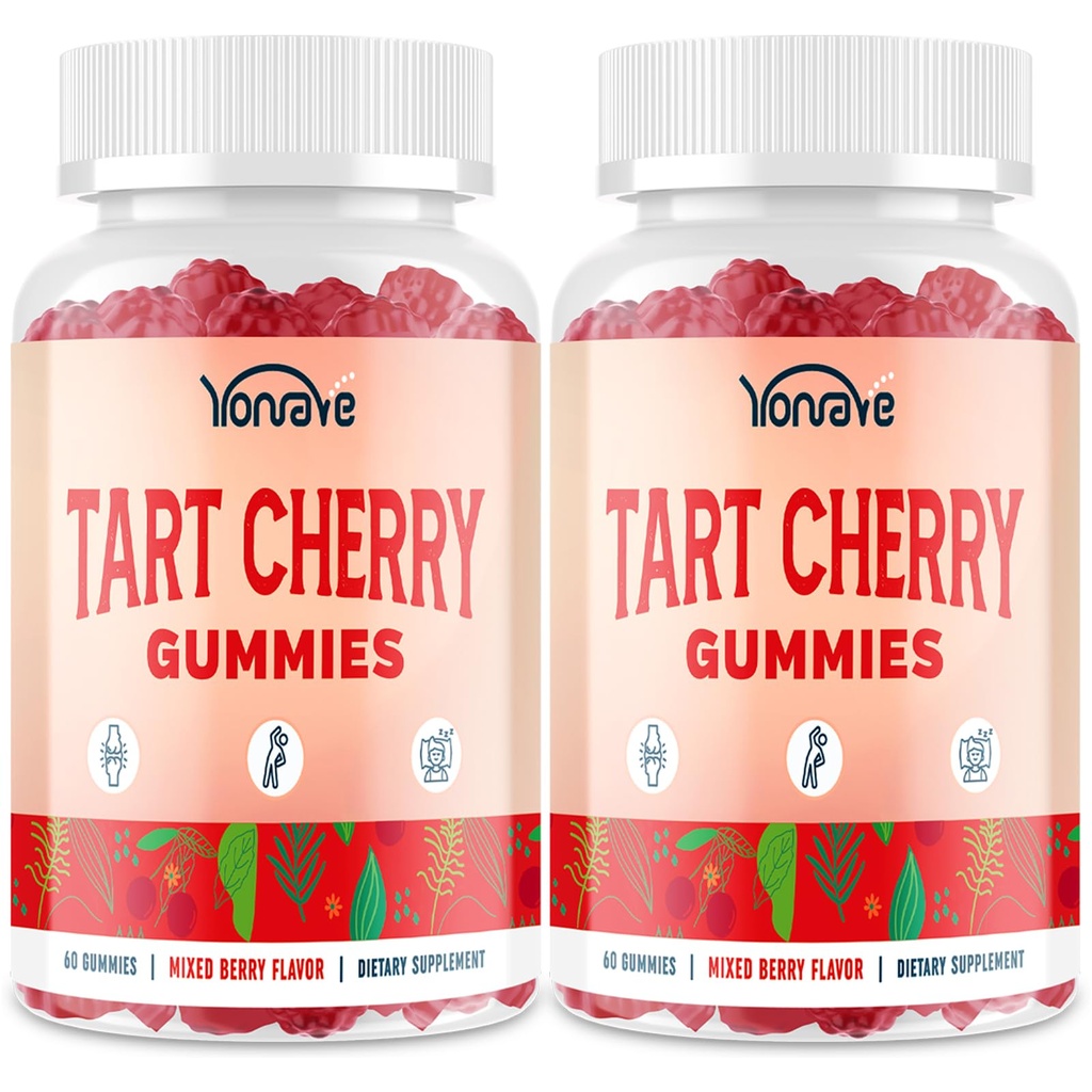 3300mg Tart Cherry Gummies untuk Uric Acid Cleanse, Sleep, Gout, Joint & Kidney Dukung - Tart Cherry Extract dengan Benih Celery, Melonalin, Vitamin C - Detox & Antioksidant - Mixed Berry Flavor, 120 Count