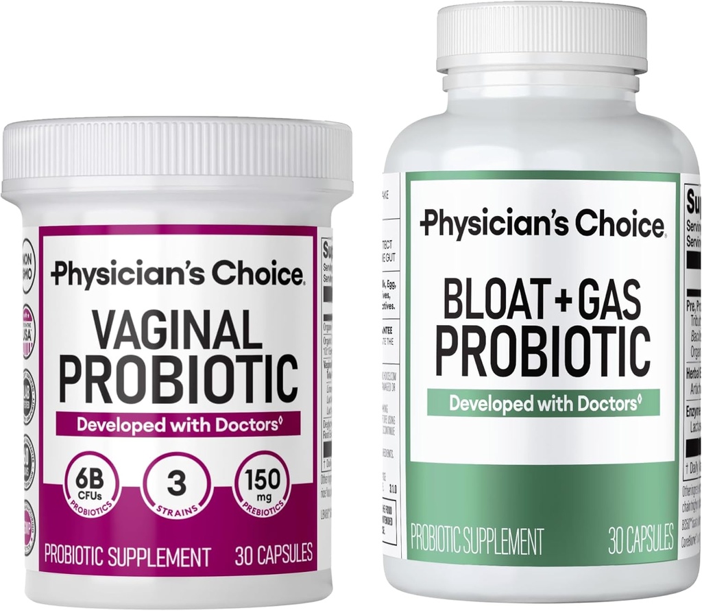 Physician 's CHOICE Vaginal Wellness Probiotic 30ct + Bloat & Gas Probiotic 30ct - Monthly Relief Combo for Women