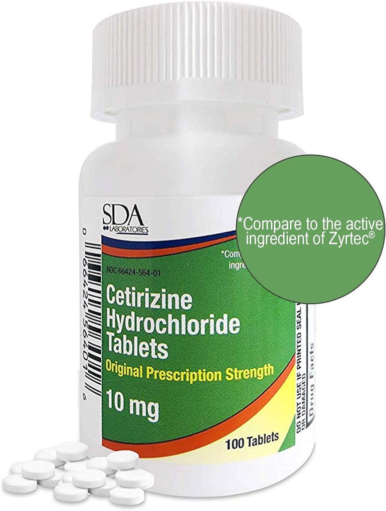 Laboratorium SDA sepanjang hari 24 jam Obat Alergi 100 Count Antihistamin untuk Alergi, Pollen, Hay Fever, Kering, Mata Itchy 124; Cetirizine HCl Tablet