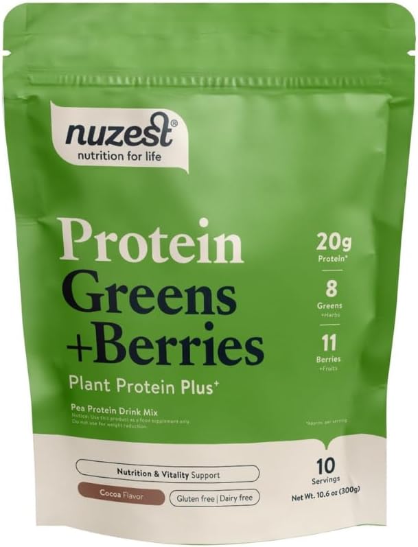 Nuzest - Protein Hijau + berry - Superfood Powder - Plant Protein Blend - 300g / 10,6 oz Pouch (10 Pelayan) (Cocoa, 300g)