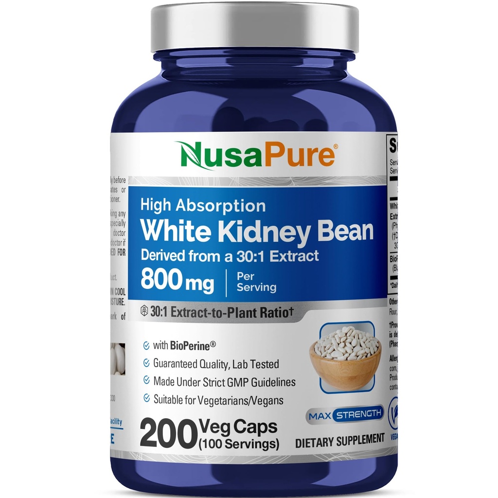 NusaPure White Ginny Beans 30: 1 Ekstrak, 800 mg Equivalen ke 24.000 mg 200 Vegan Capsules - Bioperin - (Vegan, Non- GMO)
