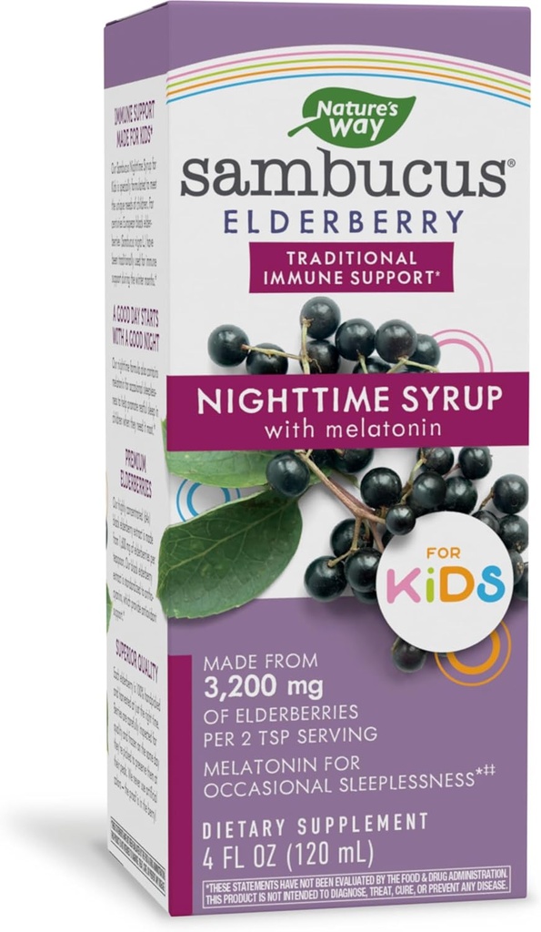 Nature 's Way Sambucus Elderberry Syrup untuk Anak-anak dengan Melonatin, Immune Dukungan *, 4 Fl Oz