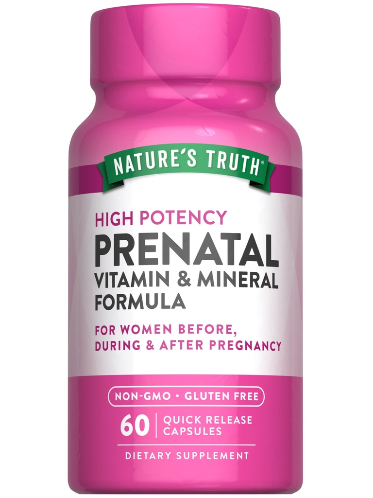 Nature 's Truth Prenatal Vitamin With Folic Acid 124; 60 Capsules 124; Non-GMO & Gluten Free Suplement
