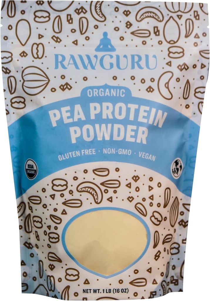 RawGuru Organik Pea Protein Powder - 16 oz - USDA Organik 124; Gluten Bebas 124; Non- GMO 124; Vegan 124; Poder Pembangkit Protein Tanaman