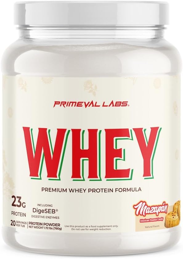 Lab Primeval Murni Whey Protein Konsentrat 124; Pertumbuhan Otot & Pemulihan 124; Mudah bagi Mix Formula 14; Mazapan 124; 20 Hamba