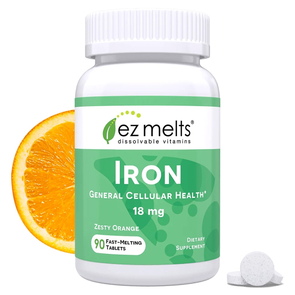 EZ Melts Unsolable Iron Suplement 18 mg, Sugar- Free, 3-Month Supply - 90 Cacah (Paket 1)