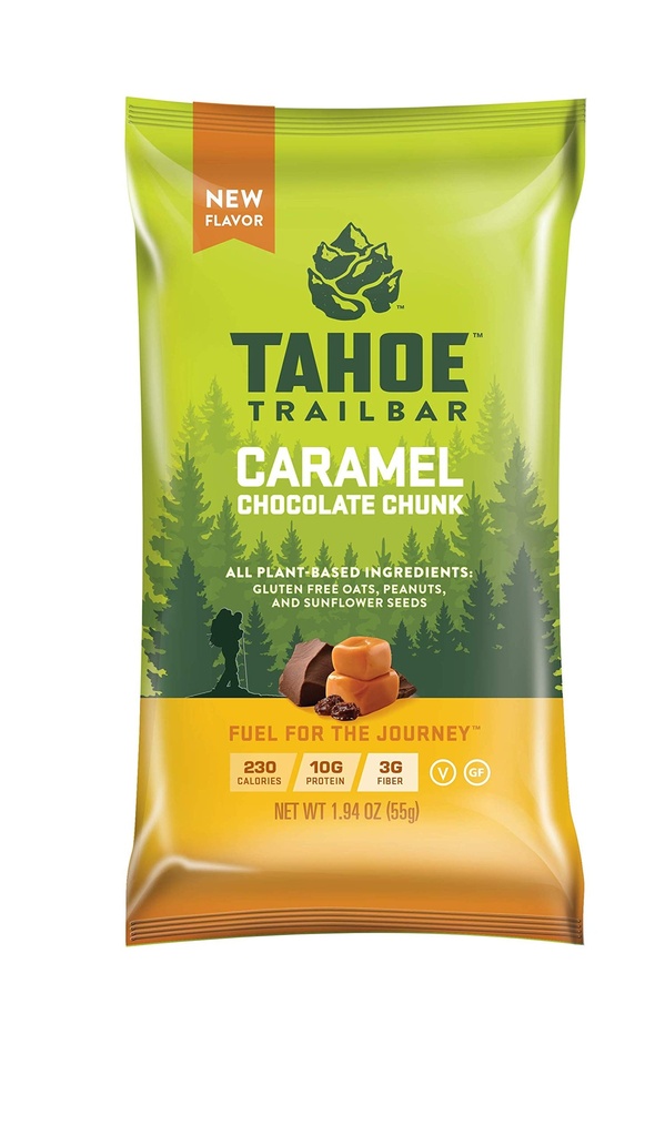 Tahoe Trail Bar, Plant-Based Natural Energy Bar (1.94 Ounce Protein Bar, 12 Count) High Protein Non- GMO, Gluten Free, Vegan Heally Snacks - Caramel Chocolate Chunk