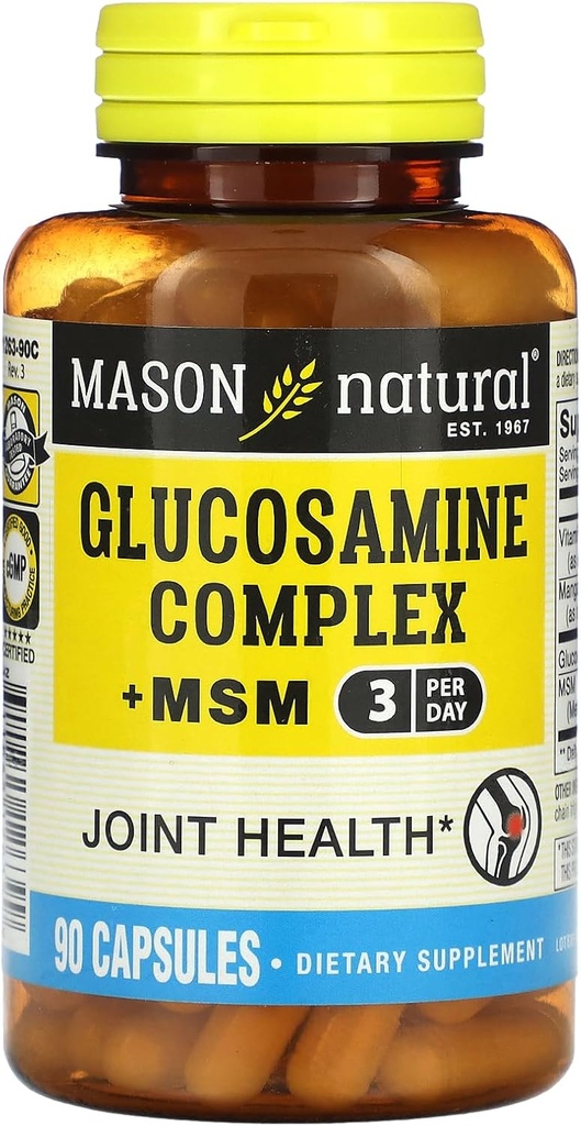 Maston Natural Glucosamin Complex Plus MSM with Vitamin C - Supports Joint Health, Improved Fleksibility and Mobility, 90 Kapsul