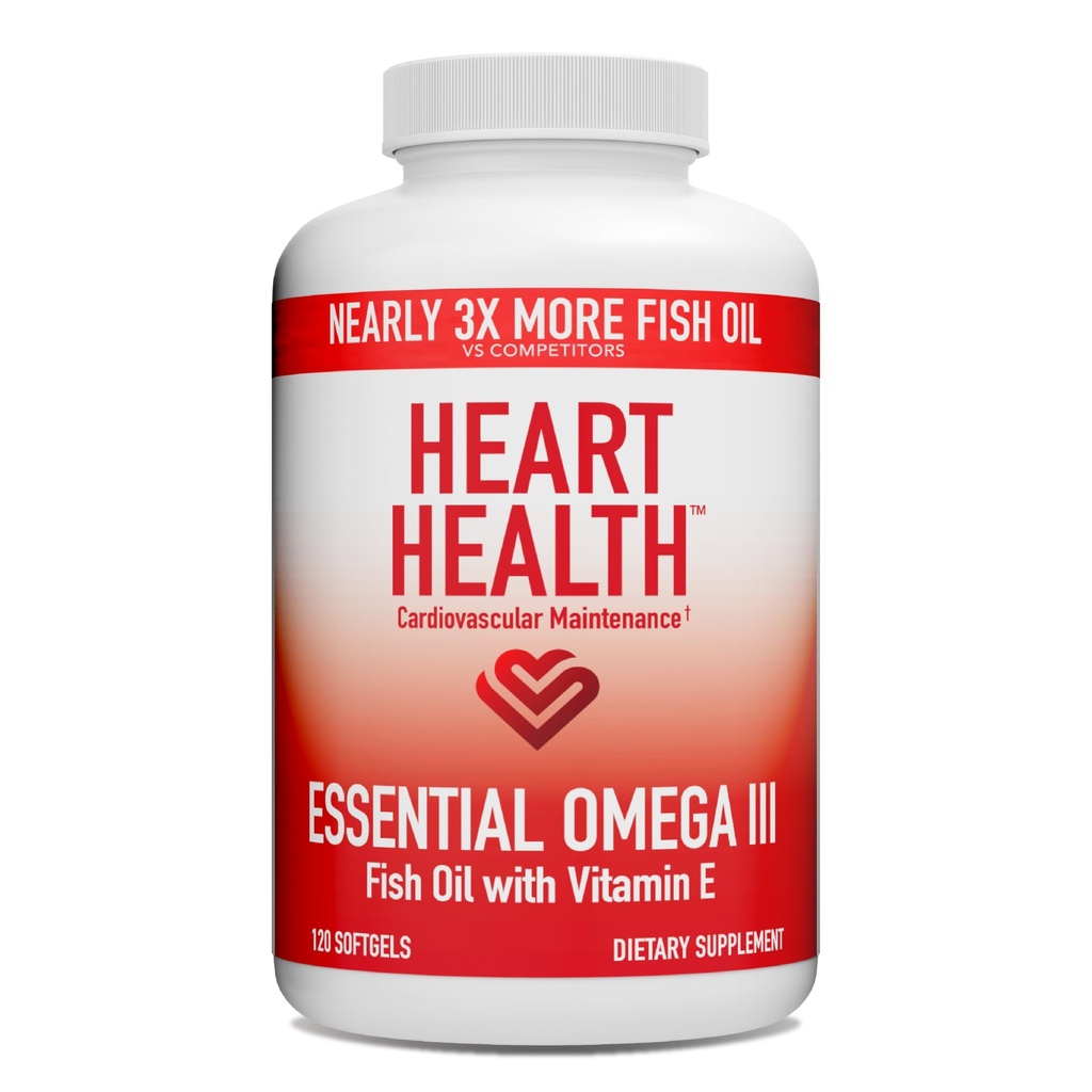 Tambahan Minyak Ikan Omega 3 Heart Health dengan Vitamin E - Potasi Tinggi Omega 3 dengan EPA & DHA - Softgels Burpless dari Sarden & Anchovids - Non-GMO, Gluten Free - 60 Servings