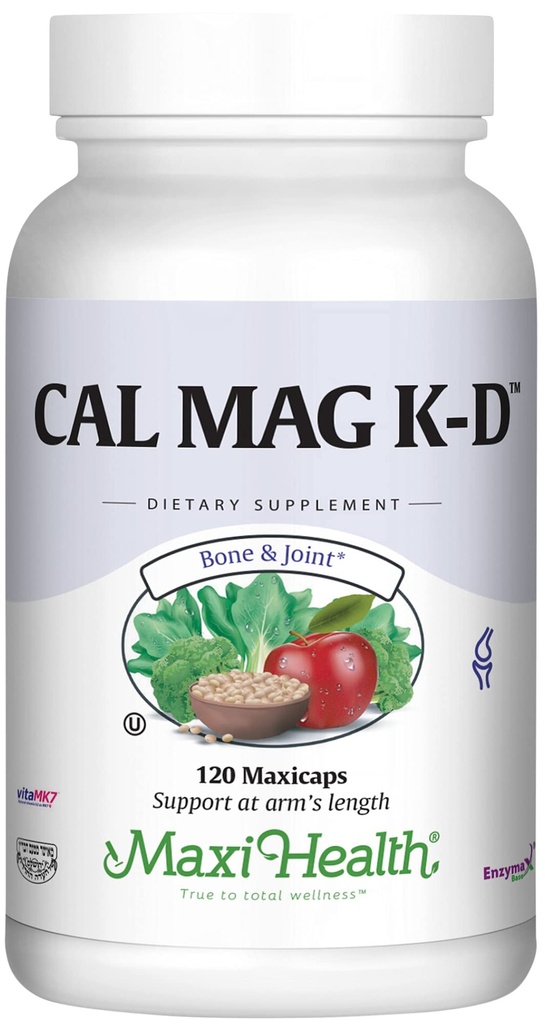Maxi Health Men and Women 500 mg Calcium Suplemen dengan Vitamin D3 (2000 IU), Magnesium (250 mg) dan Vitamin K2 (150 mcg) - Bone, Teeth and Joint Support - 120 Capsules