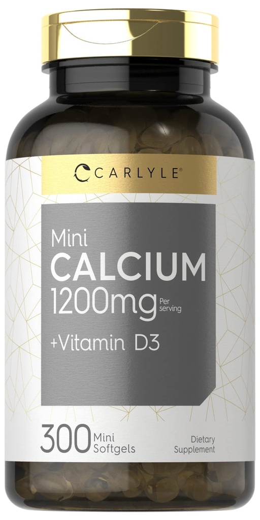 Carlyle Calcium 1200 mg dengan Vitamin D3 124; 300 Softgels 14; Non-GMO dan Gluten Free Suplemen