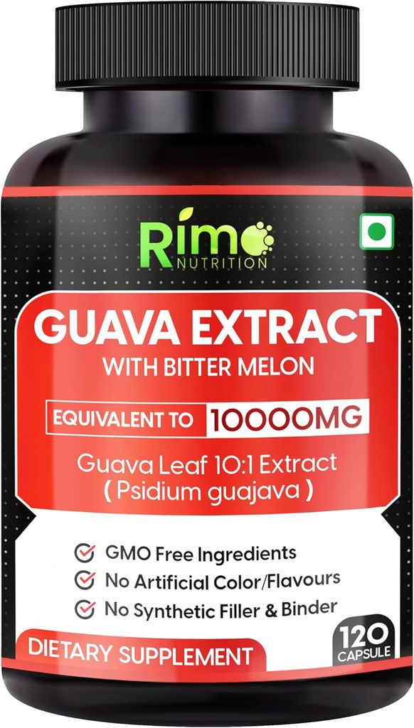 Guava Leaf Extract dengan Bitter Melon 120 Veg Capsules 1000 mg Per Serving (120 Capsules, Guava)