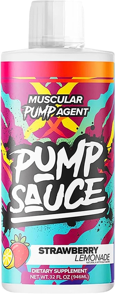 Pump Sauce Pre- Workout - 32 oz, Strawberry Lemonade, No Caffeine, Full Spectrum Liquid, Gluten Free, Vegan, Zero Sugar