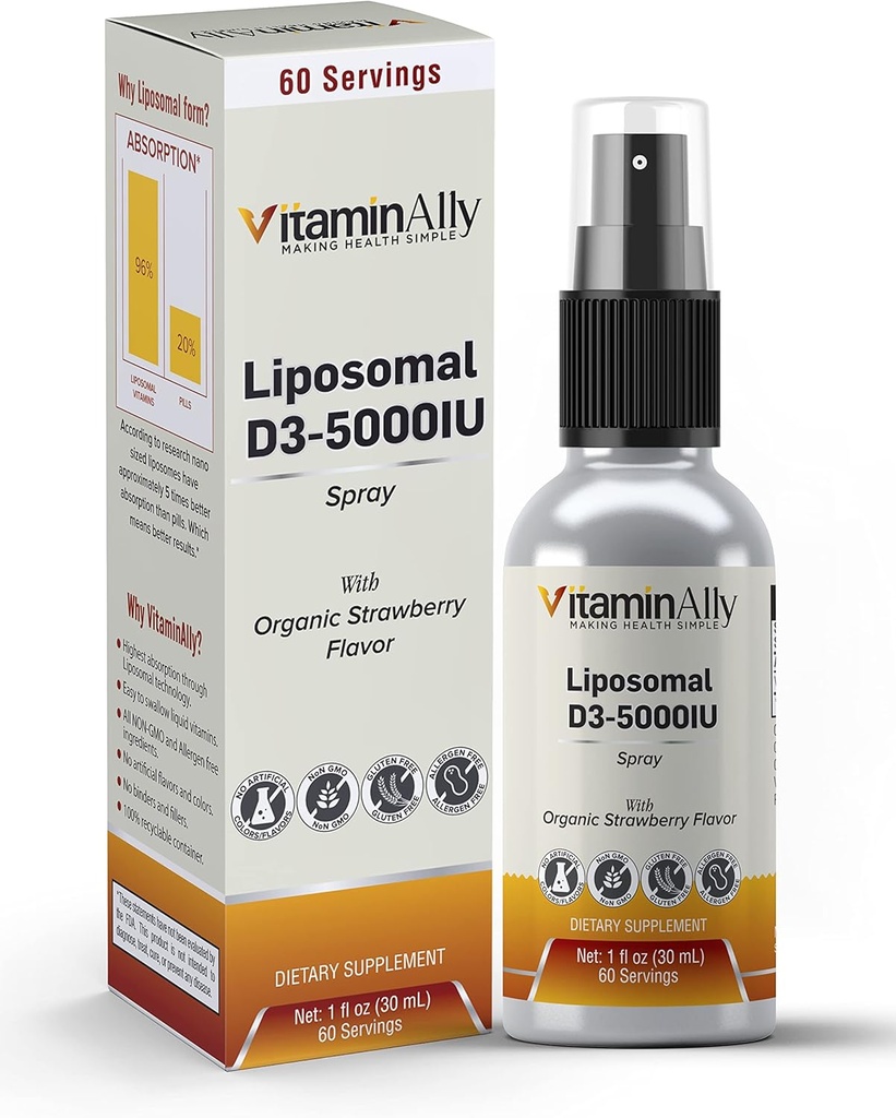 Lipomal Liquid Vitamin D3- 5000IU Semprot 124; 2 Bulan Suply 124; 1 fl oz 14; Non-GMO 124; Gula Bebas 124; Gluten Bebas 124; Perjalanan Friendly 124;